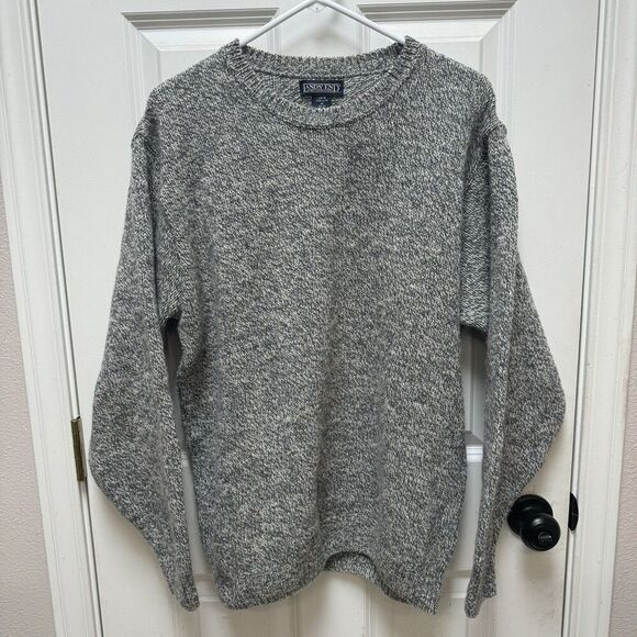 Lands End Virgin Wool Crew Neck Sweater Mens Medium 38-40 Gray Knit Recycled USA - Picture 1 of 6